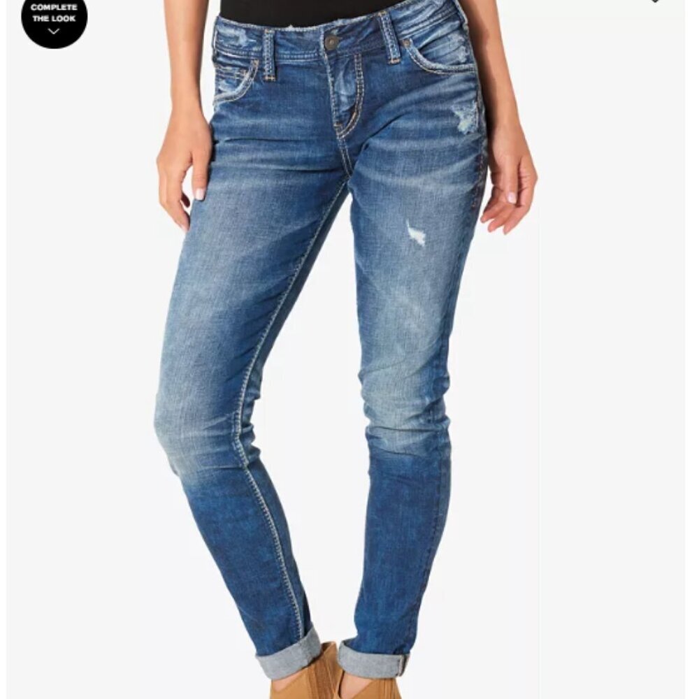 SILVER Jeans Mid Rise Distressed Girlfriend Jeans SZ 26